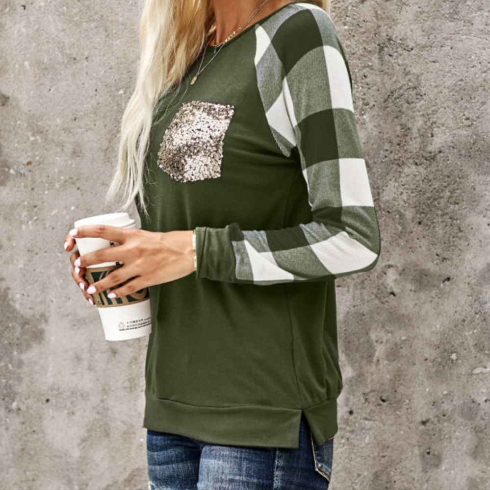 💜 New Plaid Sleeve Top - Picture 2 of 7
